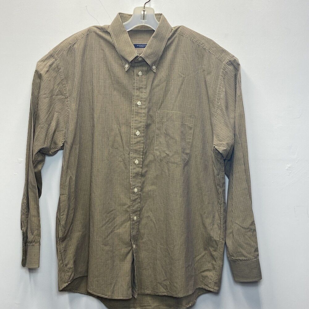 Burberry Brit Button Down Shirt Men's XL Burgundy Green Blue Gingham Plaid